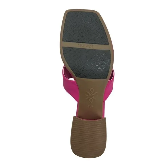 NINE WEST GELINA9X9 Women's Block Heel Thong Sandals Slip On Pink Size 7.5