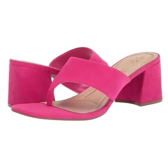 NINE WEST GELINA9X9 Women's Block Heel Thong Sandals Slip On Pink Size 7.5