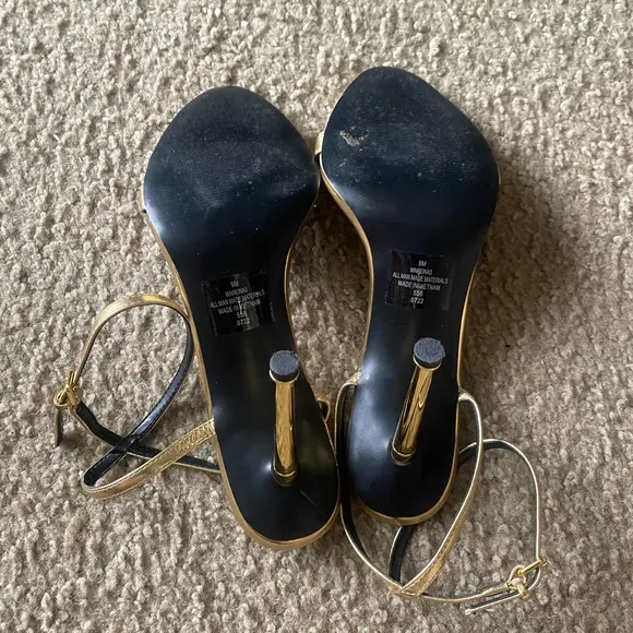 Nine West Heel Ankle Strap Golden Sandals Size 9