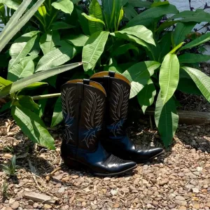 Nocona Black leather  Western Cowboy Boots with white stitching. Size 11.5 EE