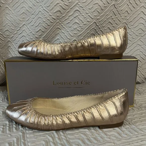 NWB Louise et Cie Lo Ashlin Leather Rose Gold Ballet Flats 8.5M Suede Inside