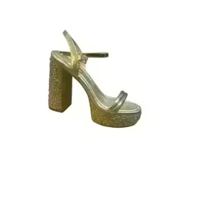 NWB Michael Kors Womens Gold Laci Rhinestone Leather Platform Sandals Size 7.5.