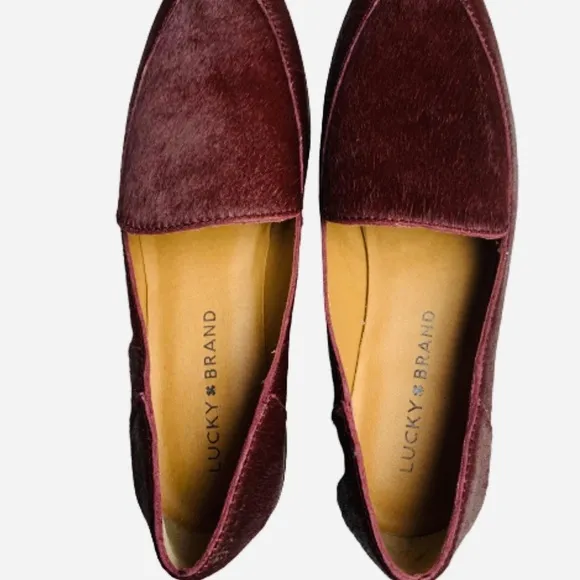 NWOB Lucky Brand Camdyn Burgundy Cow Hair Size 6