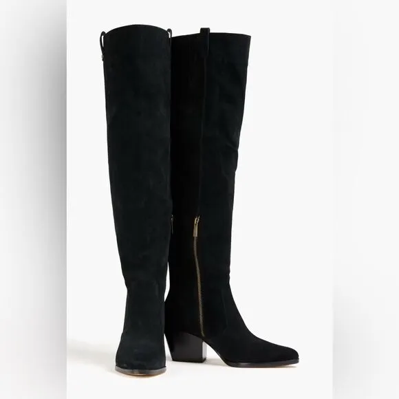 NWOB Michael Kors Harlow Black Suede Cuban Heel Over The Knee Boots size 6