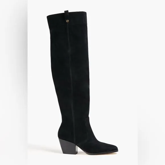 NWOB Michael Kors Harlow Black Suede Cuban Heel Over The Knee Boots size 6