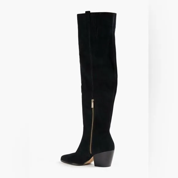 NWOB Michael Kors Harlow Black Suede Cuban Heel Over The Knee Boots size 6