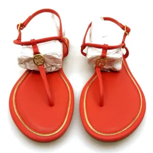 NWOB Tory Burch Emmy Sandals with Metallic Embellishment Color: Bright Samba 7.5