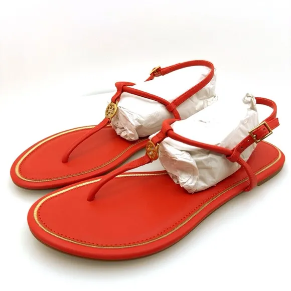 NWOB Tory Burch Emmy Sandals with Metallic Embellishment Color: Bright Samba 7.5