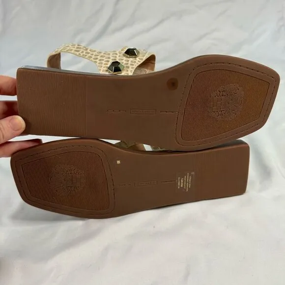 NWOB Vince Camuto Size 8 White Reptile Dailette Thong Sandal Studded Ankle Strap