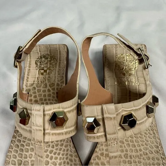 NWOB Vince Camuto Size 8 White Reptile Dailette Thong Sandal Studded Ankle Strap