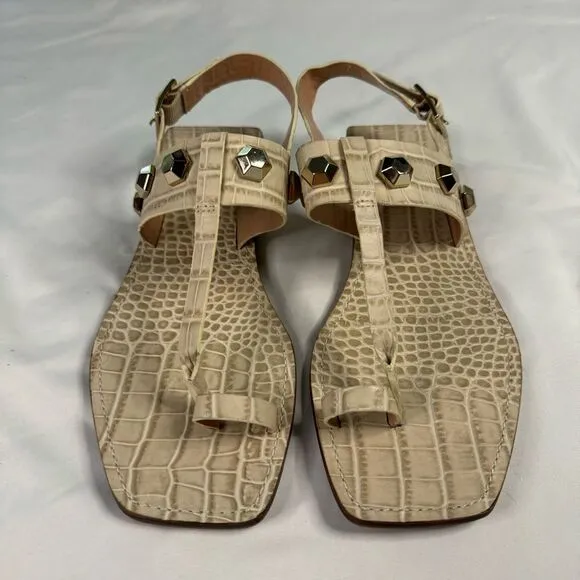 NWOB Vince Camuto Size 8 White Reptile Dailette Thong Sandal Studded Ankle Strap