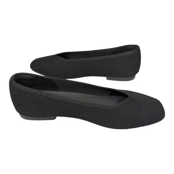 NWOB Vivaia Margot 2.0 Black Square-Toe V-Cut Slip On Flats 8.5 W
