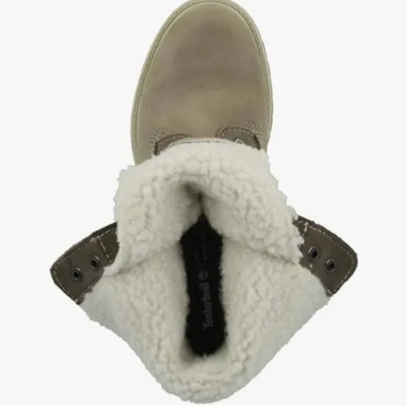 NWOT Authentic Timberland Women's Teddy Fleece Fold Down Taupe Boots