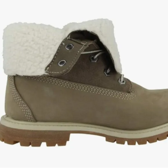 NWOT Authentic Timberland Women's Teddy Fleece Fold Down Taupe Boots