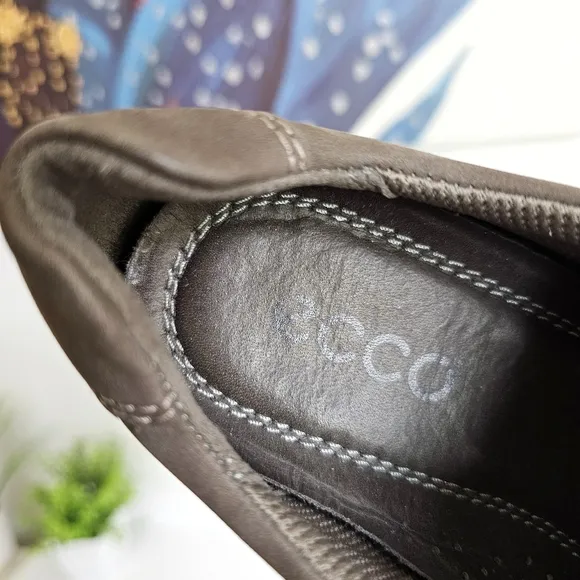 NWOT Ecco Womens Size 38 Taupe Suede Leather Academia Lace Up Comfort Flat Shoes