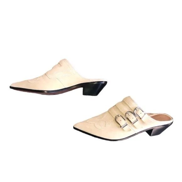NWOT Joie Cabery Western Block Heel Slip-On Mule Loafer Slides size 8.5