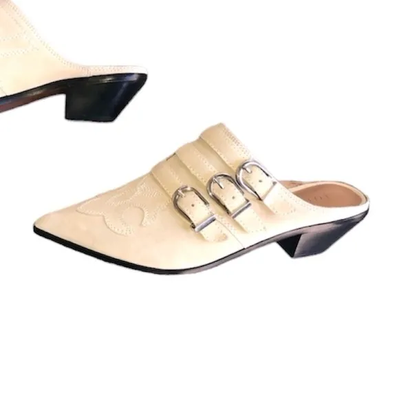 NWOT Joie Cabery Western Block Heel Slip-On Mule Loafer Slides size 8.5