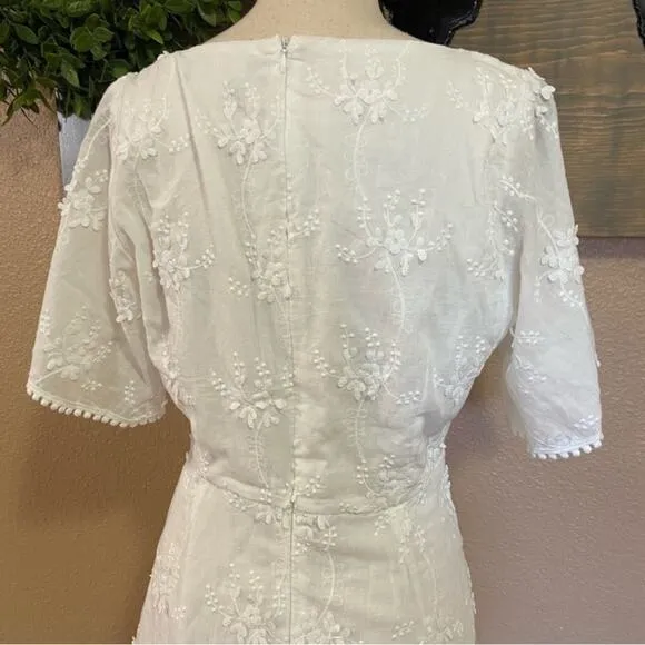 NWOT Lulus Morning in Mallorca White Cotton Eyelet Short Sleeve Mini Dress