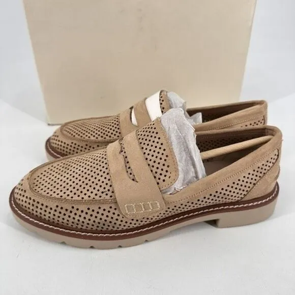 NWT Anne Klein Emmylou Suede Slip on Penny Loafers Natural Tan Size 7.5