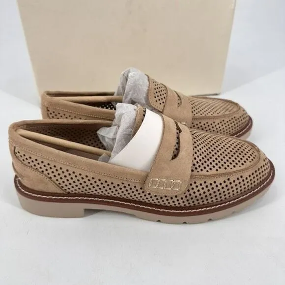 NWT Anne Klein Emmylou Suede Slip on Penny Loafers Natural Tan Size 7.5