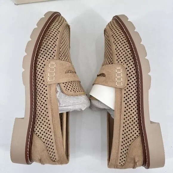 NWT Anne Klein Emmylou Suede Slip on Penny Loafers Natural Tan Size 7.5