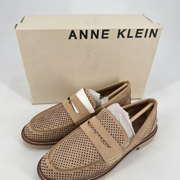 NWT Anne Klein Emmylou Suede Slip on Penny Loafers Natural Tan Size 7.5