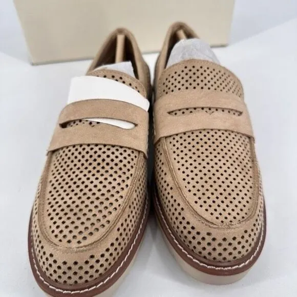 NWT Anne Klein Emmylou Suede Slip on Penny Loafers Natural Tan Size 7.5