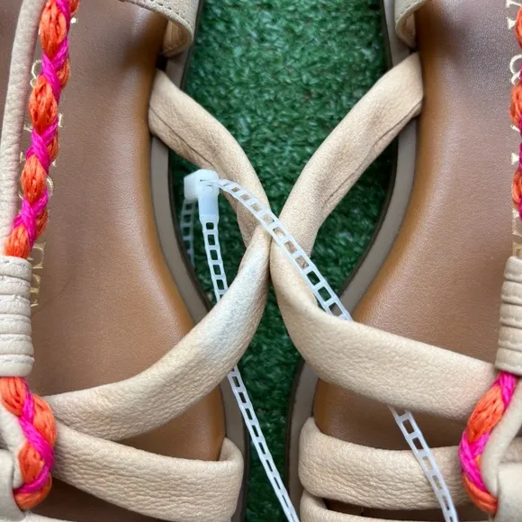 NWT Chelsea &amp; Violet Women's Beige and Pink Lace Up Flat Sandals Size 6.5