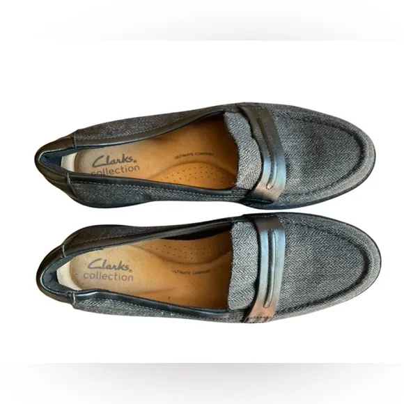 NWT Clarks Westlynn Bay Black Tweed Combi Loafers, Size 8.5, Classic Style