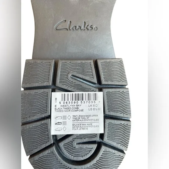 NWT Clarks Westlynn Bay Black Tweed Combi Loafers, Size 8.5, Classic Style