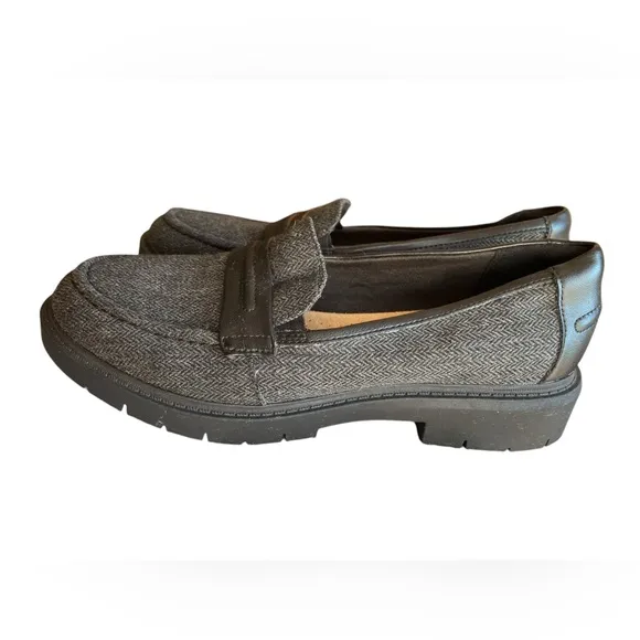 NWT Clarks Westlynn Bay Black Tweed Combi Loafers, Size 8.5, Classic Style