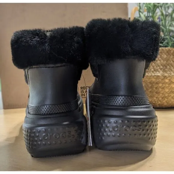 NWT CROCS Stomp Black Faux Fur Lined Boots Women's Size 8 UK Size 6