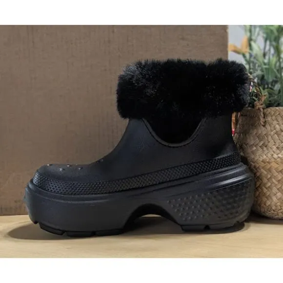 NWT CROCS Stomp Black Faux Fur Lined Boots Women's Size 8 UK Size 6