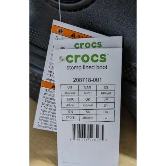 NWT CROCS Stomp Black Faux Fur Lined Boots Women's Size 8 UK Size 6