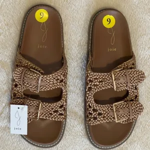 nwt JOIE Woven Double Buckle Sandals in Tan Brown – Size 9