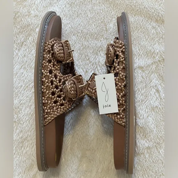nwt JOIE Woven Double Buckle Sandals in Tan Brown – Size 9