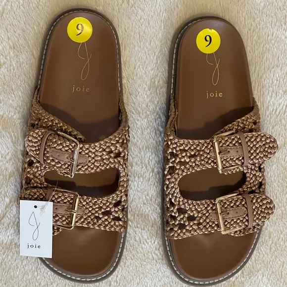 nwt JOIE Woven Double Buckle Sandals in Tan Brown – Size 9