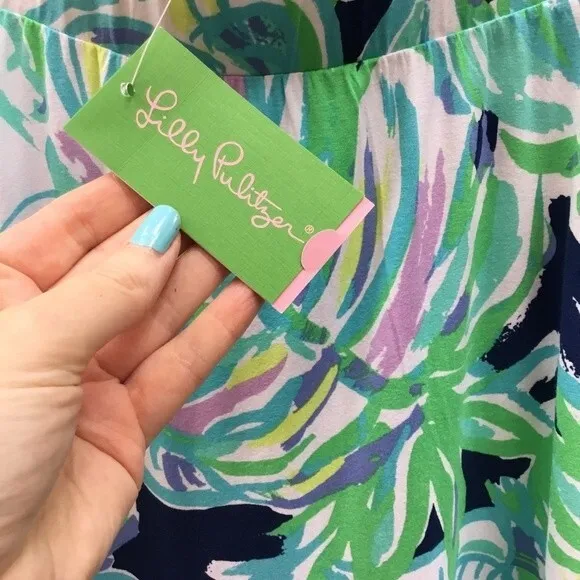 NWT Lilly Pulitzer Shia Skirt Resort Navy Uptown Trunk Palm Print Midi XS