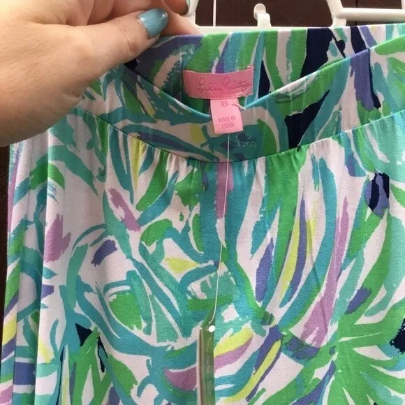 NWT Lilly Pulitzer Shia Skirt Resort Navy Uptown Trunk Palm Print Midi XS
