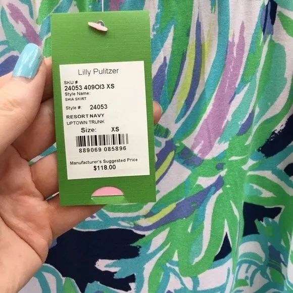 NWT Lilly Pulitzer Shia Skirt Resort Navy Uptown Trunk Palm Print Midi XS