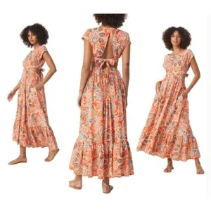 NWT MISA Los Angeles Dana Mae Dress In Tangerine Flora Side Cut-Out Women's XS