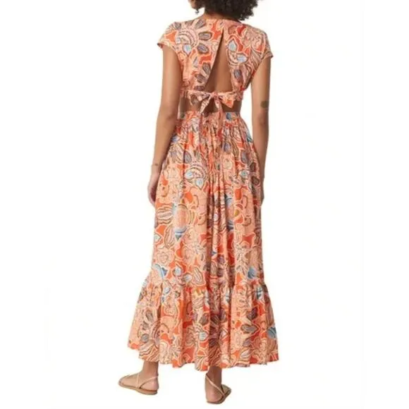 NWT MISA Los Angeles Dana Mae Dress In Tangerine Flora Side Cut-Out Women's XS