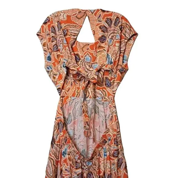 NWT MISA Los Angeles Dana Mae Dress In Tangerine Flora Side Cut-Out Women's XS
