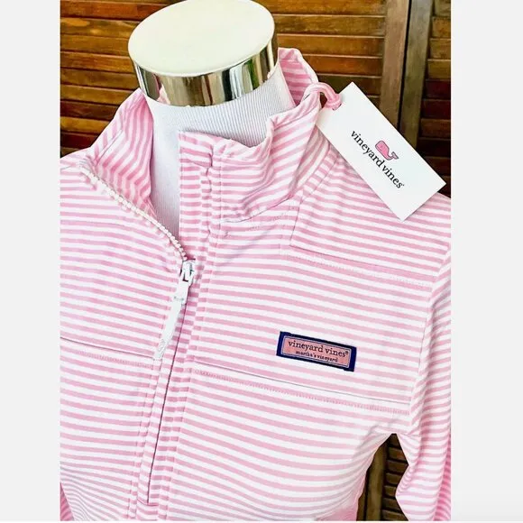 NWT! NEW! VINEYARD VINES SANKATY STRIPED SHEP SHIRT LIGHT PINK WHITE WOMENS XXS