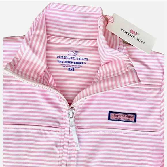 NWT! NEW! VINEYARD VINES SANKATY STRIPED SHEP SHIRT LIGHT PINK WHITE WOMENS XXS