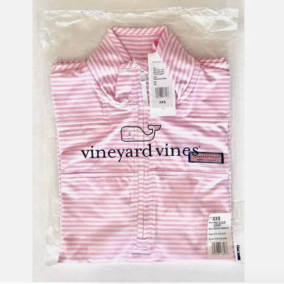 NWT! NEW! VINEYARD VINES SANKATY STRIPED SHEP SHIRT LIGHT PINK WHITE WOMENS XXS