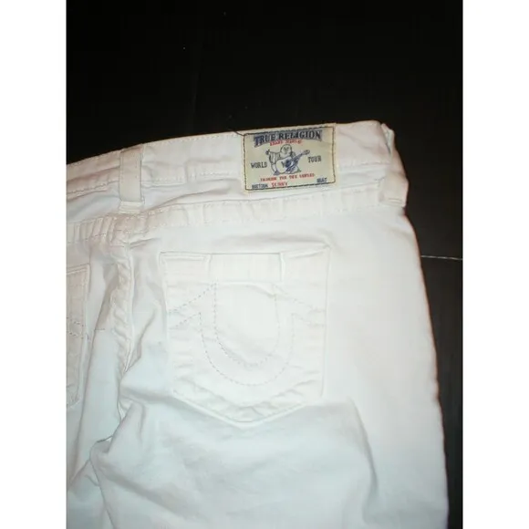 NWT New Womens True Religion Destroyed Jeans Skinny White Mid Designer Patch 28