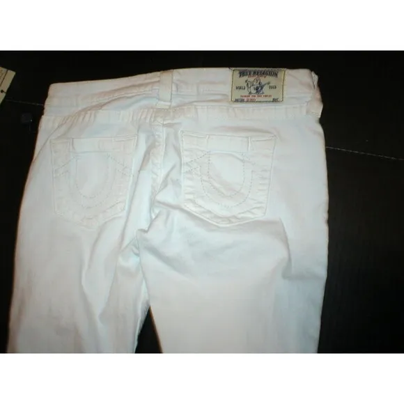 NWT New Womens True Religion Destroyed Jeans Skinny White Mid Designer Patch 28