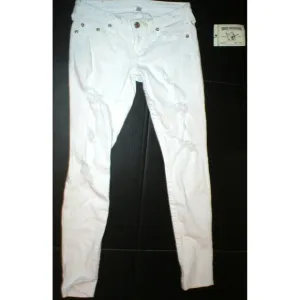 NWT New Womens True Religion Destroyed Jeans Skinny White Mid Designer Patch 28