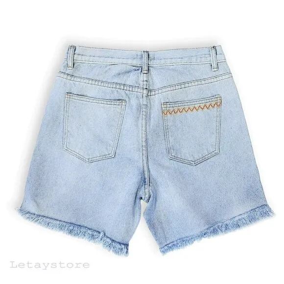 NWT POL High Rise Embroidered Distressed Fringed Rae Hem Denim Shorts